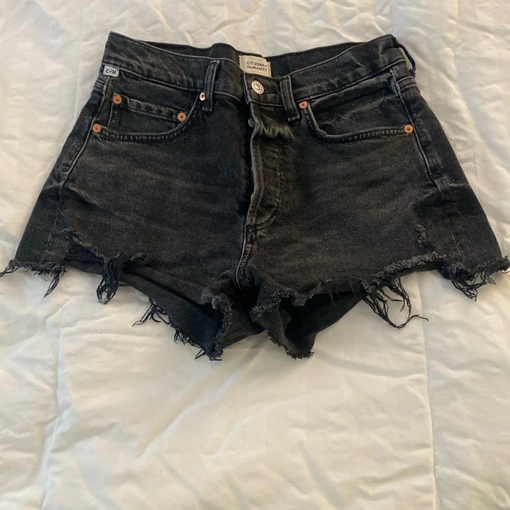 Black washed jean shorts
